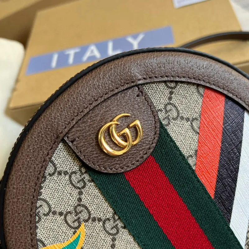 Gucci 574978 Kulatá taška přes rameno s Double G Béžová Hnědá