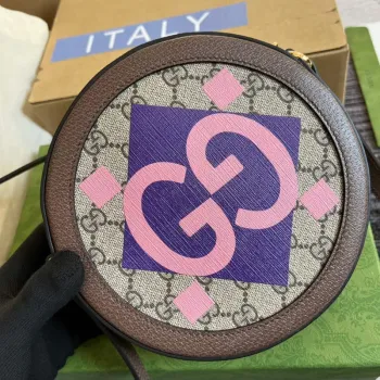 Gucci 574978 Kulatá taška přes rameno s Double G Béžová Hnědá