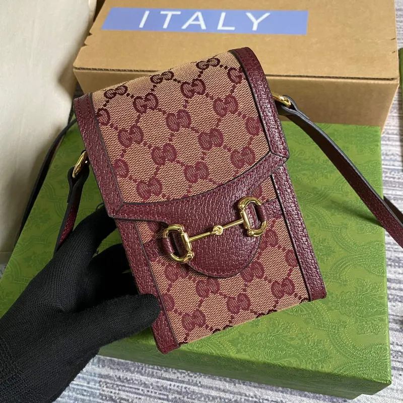Gucci 625615 Gucci Horsebit 1955 Mini Taška Vínově Červená