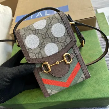 Gucci 625615 Gucci Horsebit 1955 Mini Taška Šedá Hnědá