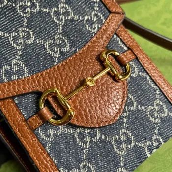 Gucci 625615 Gucci Horsebit 1955 Mini Taška Námořnická modrá Hnědá