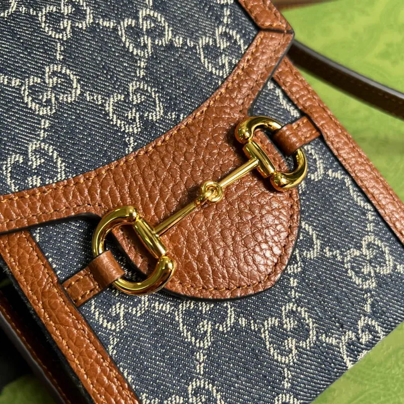 Gucci 625615 Gucci Horsebit 1955 Mini Taška Námořnická modrá Hnědá