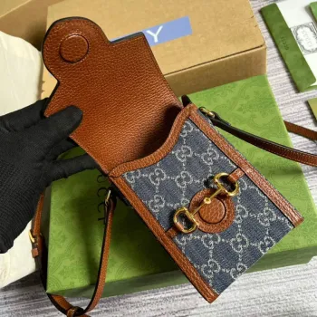 Gucci 625615 Gucci Horsebit 1955 Mini Taška Námořnická modrá Hnědá