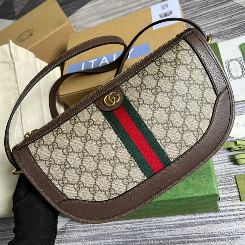 Gucci 674096 Ophidia velká kabelka přes rameno Hnědá