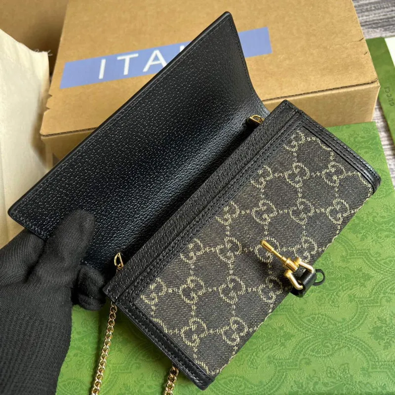 Gucci 652681 Jackie 1961 GG Chain Wallet Černá