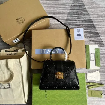 Gucci 675791 Malá taška s horním uchopem GG Černá