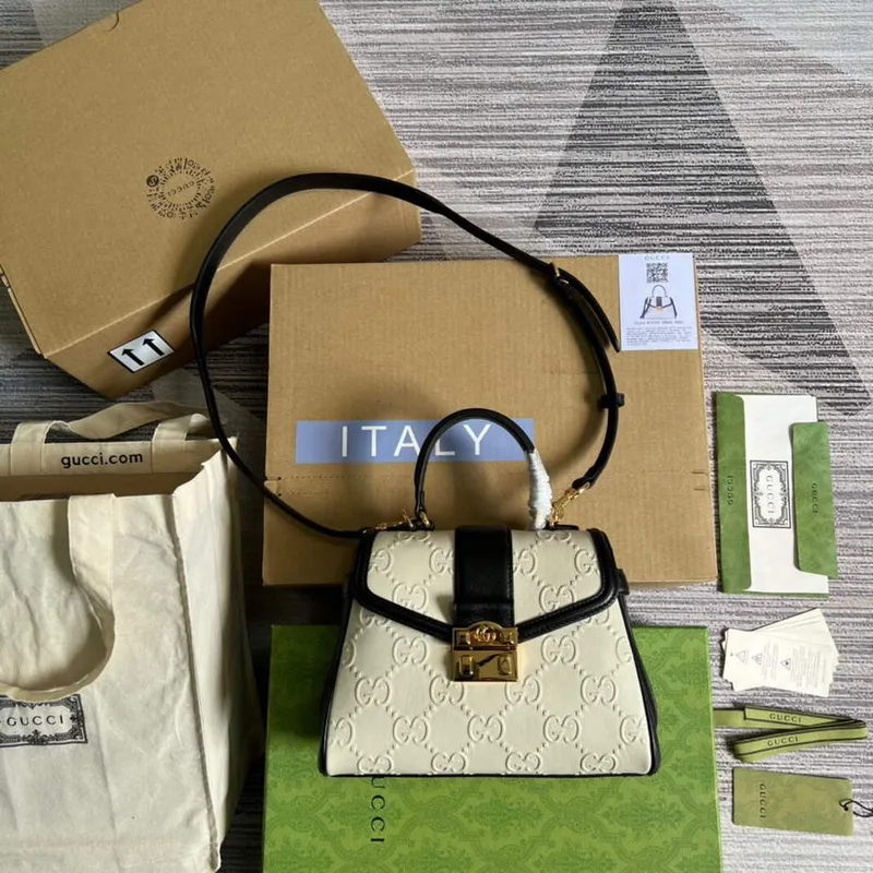 Gucci 675791 Malá taška s držadlem GG Bílá