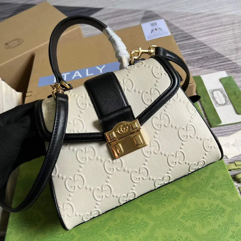 Gucci 675791 Malá taška s držadlem GG Bílá
