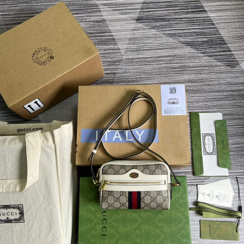 Gucci 517350 Ophidia GG Mini Taška s Webem Bílá