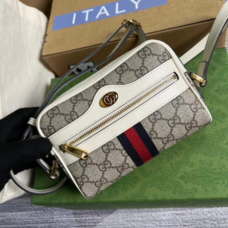 Gucci 517350 Ophidia GG Mini Taška s Webem Bílá