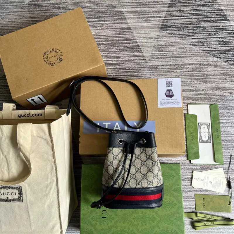 Gucci 550620 Ophidia Mini GG Bucket Bag Béžová Modrá