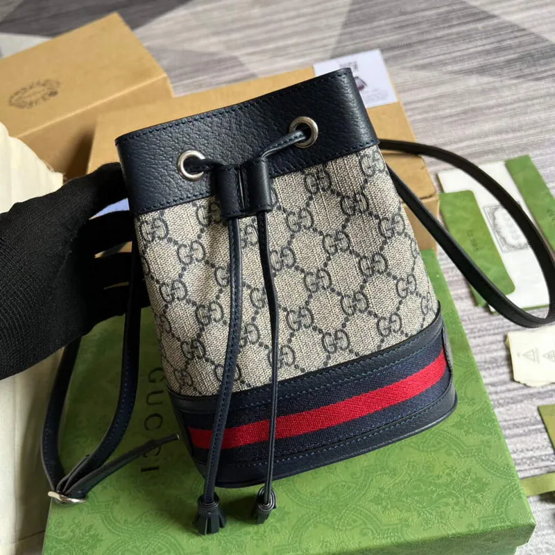 Gucci 550620 Ophidia Mini GG Bucket Bag Béžová Modrá