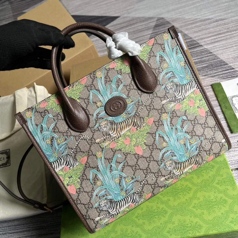 Gucci 659983 GG Malá Tote Taška Hnědá Modrá