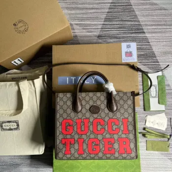 Gucci 659983 GG Malá Taška Tote Hnědá Červená