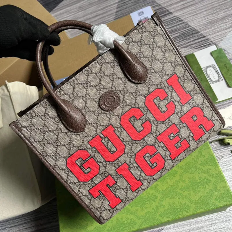 Gucci 659983 GG Malá Taška Tote Hnědá Červená