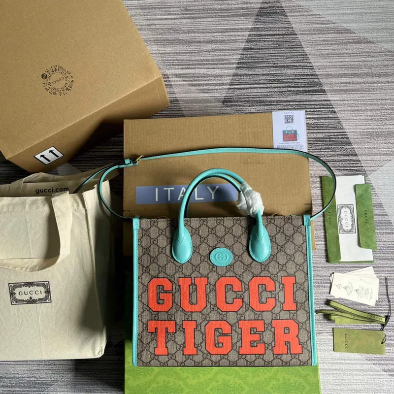 Gucci 659983 GG Malá Taška přes Rameno Modrá Oranžová