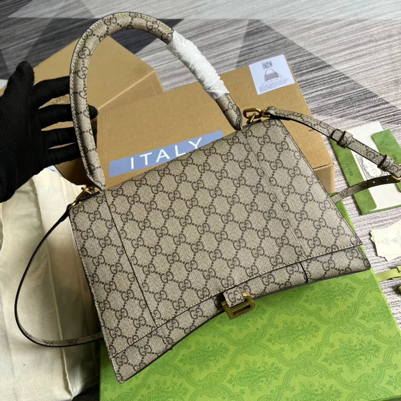 Gucci 681696 The Hacker Project Střední taška ve tvaru přesýpacích hodin Béžová a ebenová