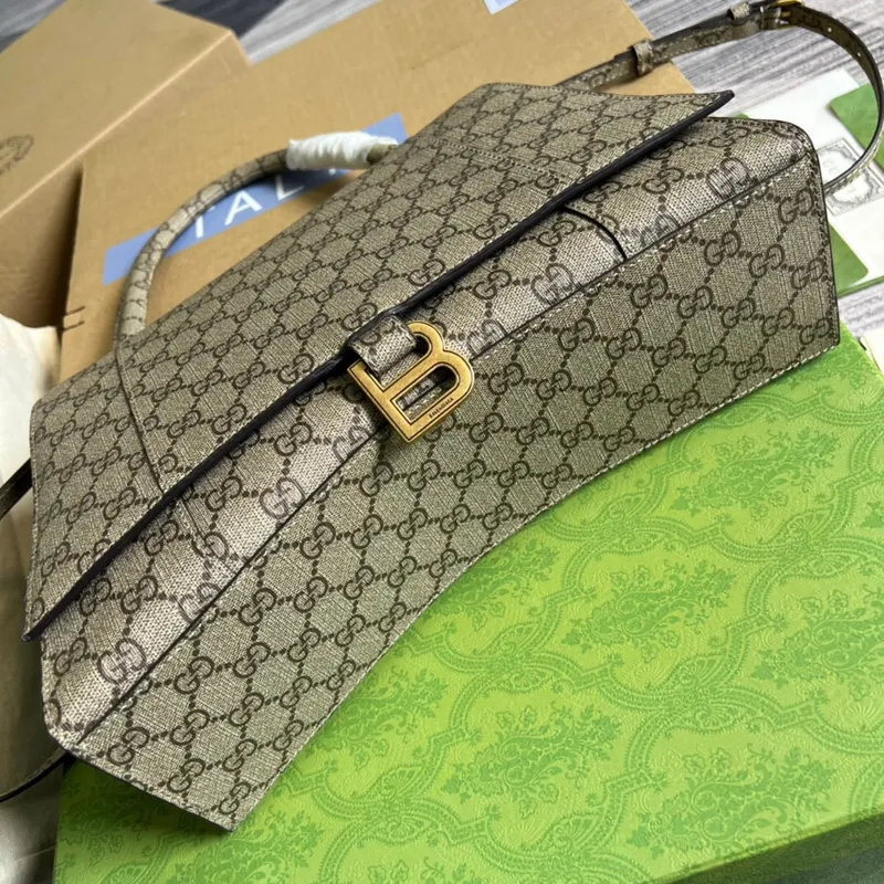 Gucci 681696 The Hacker Project Střední taška ve tvaru přesýpacích hodin Béžová a ebenová