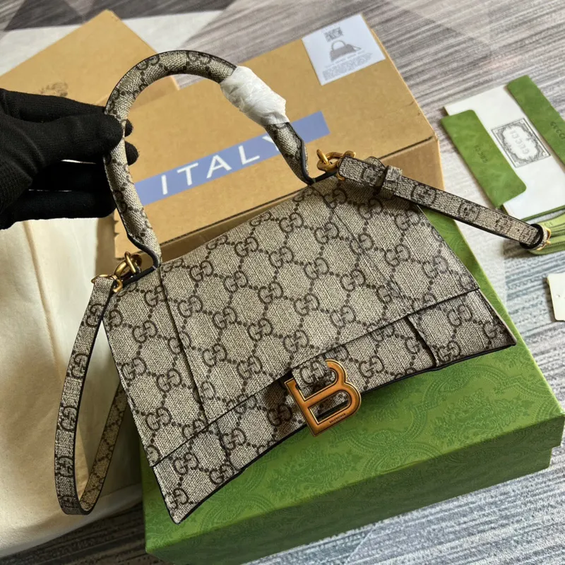 Gucci 681697 The Hacker Project Malá taška ve tvaru přesýpacích hodin Béžová a ebenová