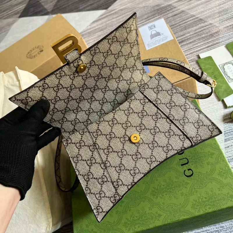 Gucci 681697 The Hacker Project Malá taška ve tvaru přesýpacích hodin Béžová a ebenová