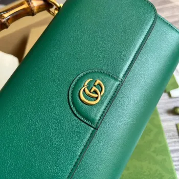 Gucci 675795 GG Velká kabelka s rukojetí a bambusovým detailem zelená