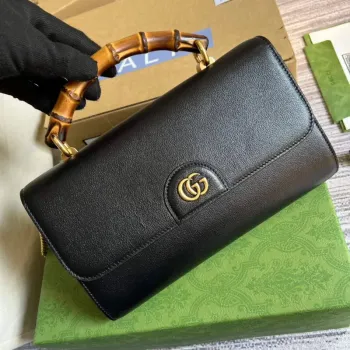 Gucci 675795 GG Velká kabelka s rukojetí a bambusem černá