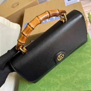 Gucci 675795 GG Velká kabelka s rukojetí a bambusem černá