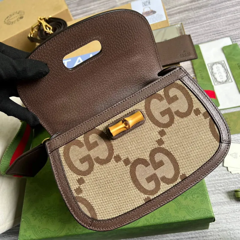 Gucci 675797 Malá Jumbo GG Taška s Bambusem