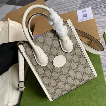 Gucci 671623 Mini Tote Bag s propleteným G bílá
