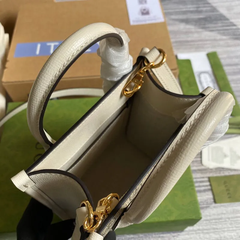 Gucci 671623 Mini Tote Bag s propleteným G bílá