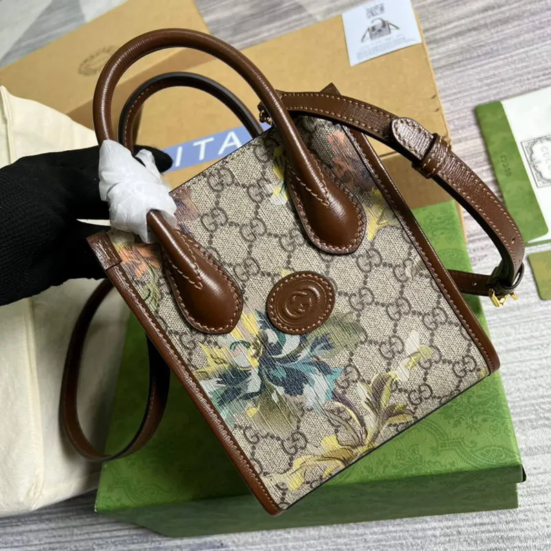 Gucci 671623 Mini Tote Bag s propleteným G hnědá