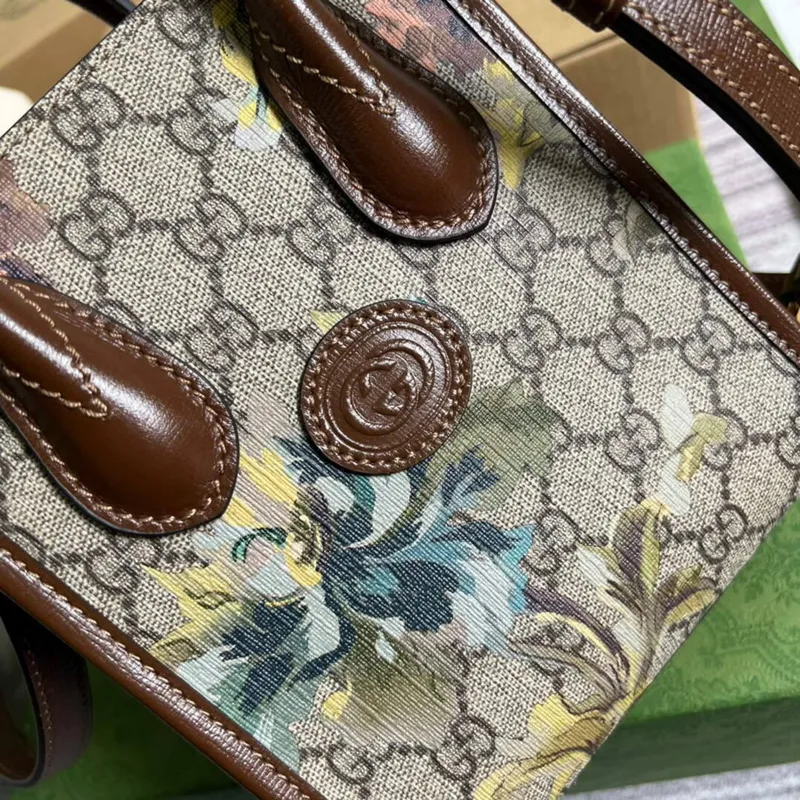 Gucci 671623 Mini Tote Bag s propleteným G hnědá