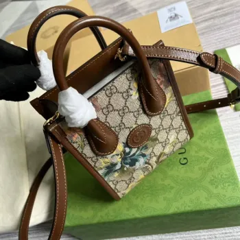 Gucci 671623 Mini Tote Bag s propleteným G hnědá