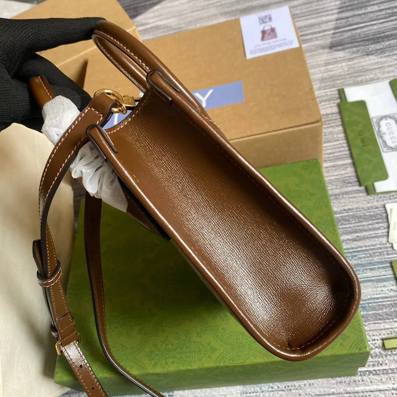 Gucci 671623 Mini Tote Bag s propleteným G hnědá