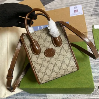 Gucci 671623 Mini Tote Bag s propleteným G hnědá