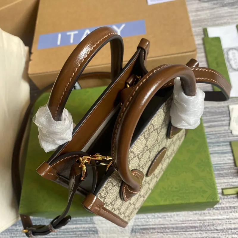 Gucci 671623 Mini Tote Bag s propleteným G hnědá