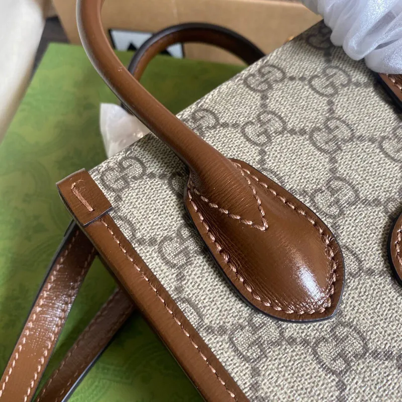 Gucci 671623 Mini Tote Bag s propleteným G hnědá