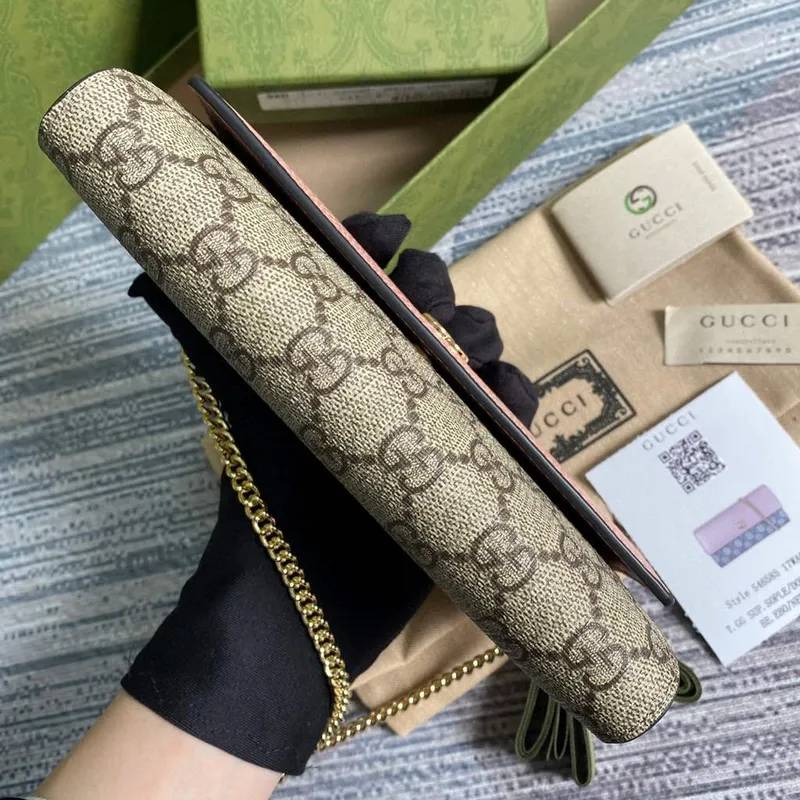 Gucci 546585 GG Marmont Řetězová Peněženka Růžová