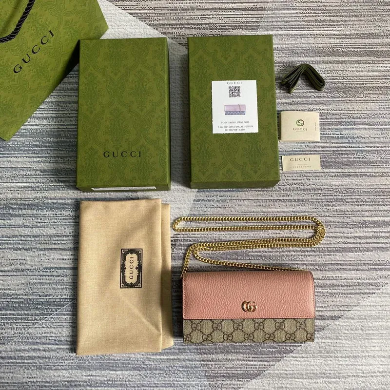 Gucci 546585 GG Marmont Řetězová Peněženka Růžová