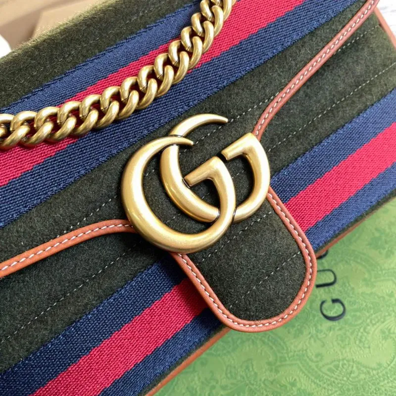 Gucci 443497 GG Marmont Malá Kabelka Přes Rameno Zelená Hnědá