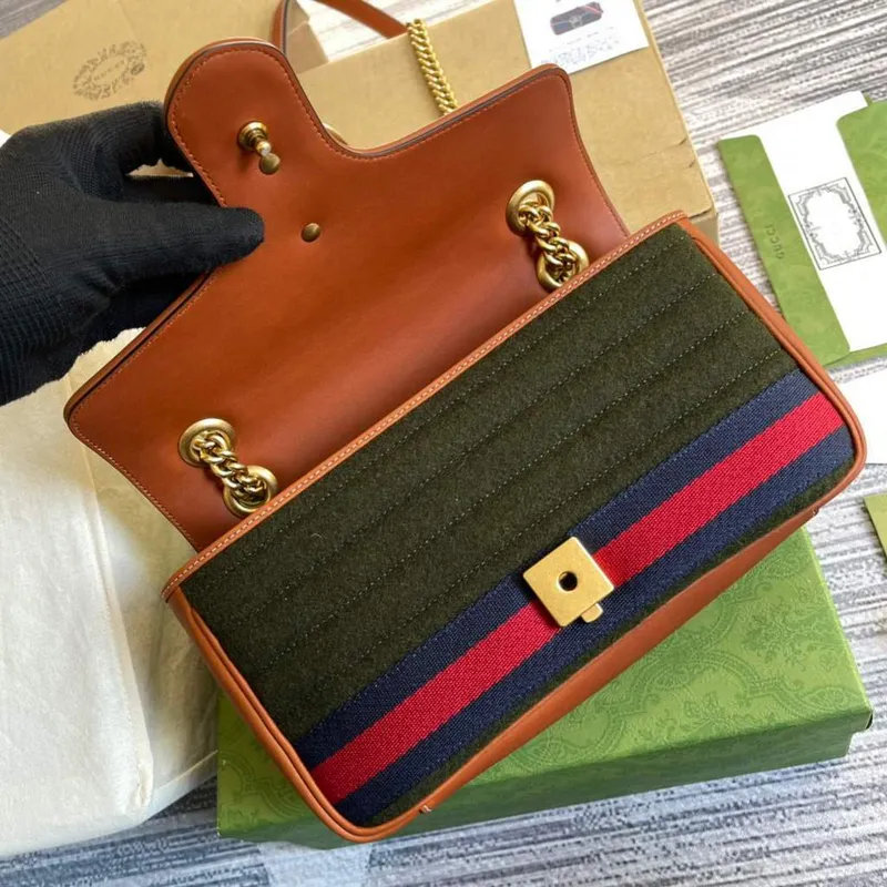 Gucci 443497 GG Marmont Malá Kabelka Přes Rameno Zelená Hnědá