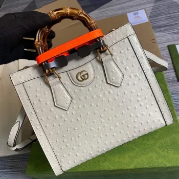 Gucci Diana Malá Tote Taška Pštrosí Taška s Horní Rukojetí 660195 Béžová