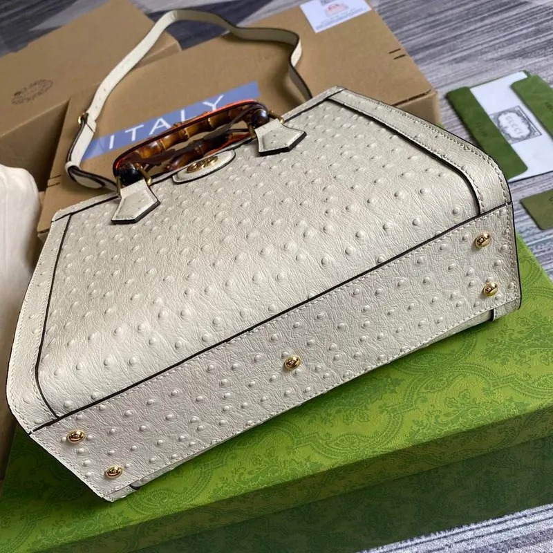 Gucci Diana Malá Tote Taška Pštrosí Taška s Horní Rukojetí 660195 Béžová