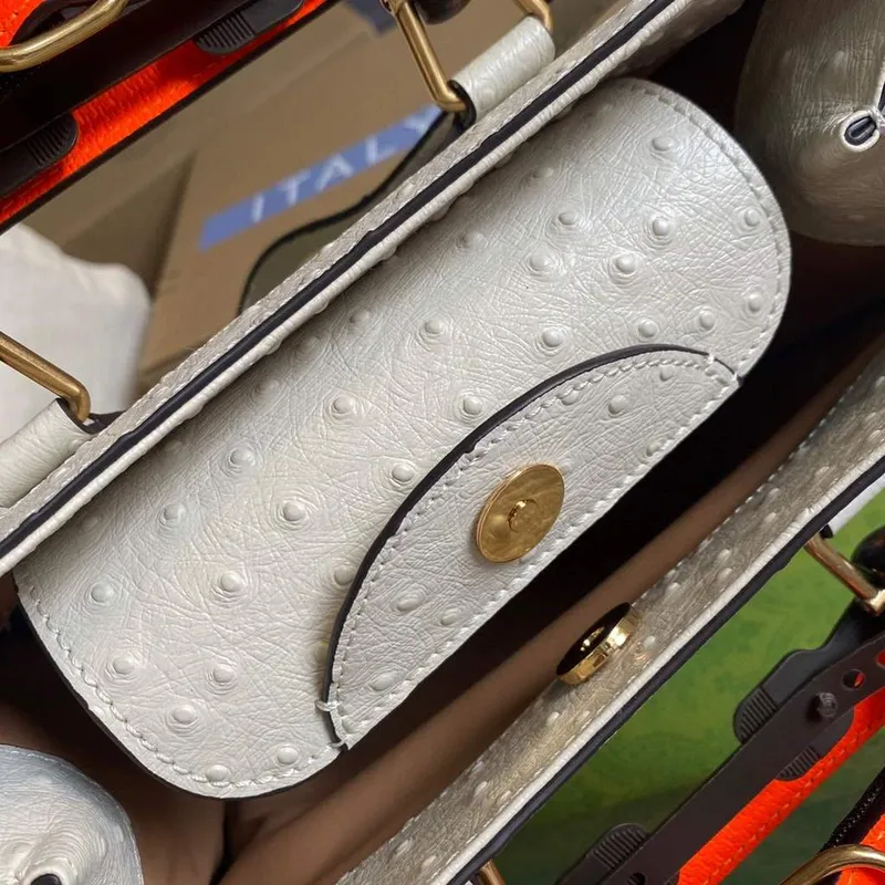 Gucci Diana Malá Tote Taška Pštrosí Taška s Horní Rukojetí 660195 Béžová