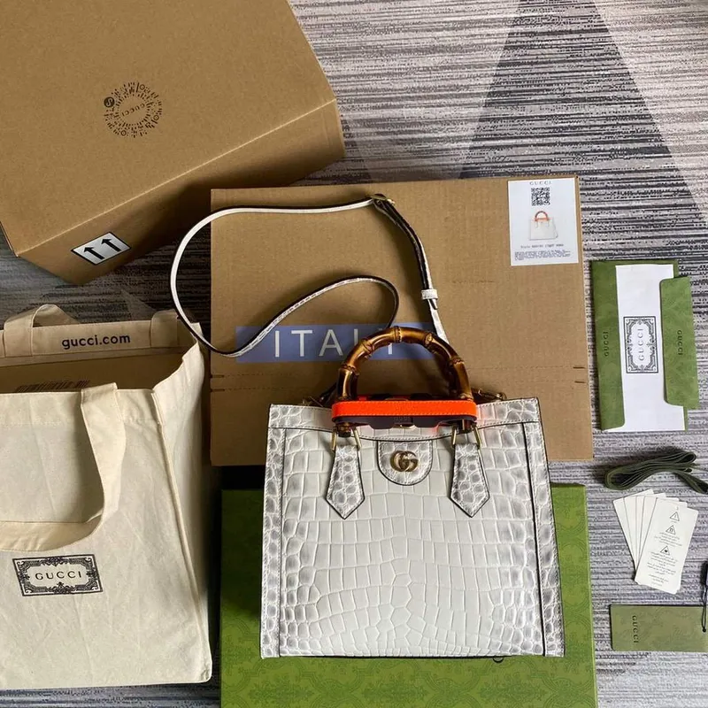 Gucci Diana Malá Taška Tote Krokodýlí Taška s Horním Uchem 660195 Bílá