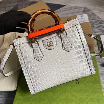 Gucci Diana Malá Taška Tote Krokodýlí Taška s Horním Uchem 660195 Bílá