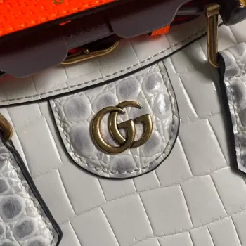 Gucci Diana Malá Taška Tote Krokodýlí Taška s Horním Uchem 660195 Bílá
