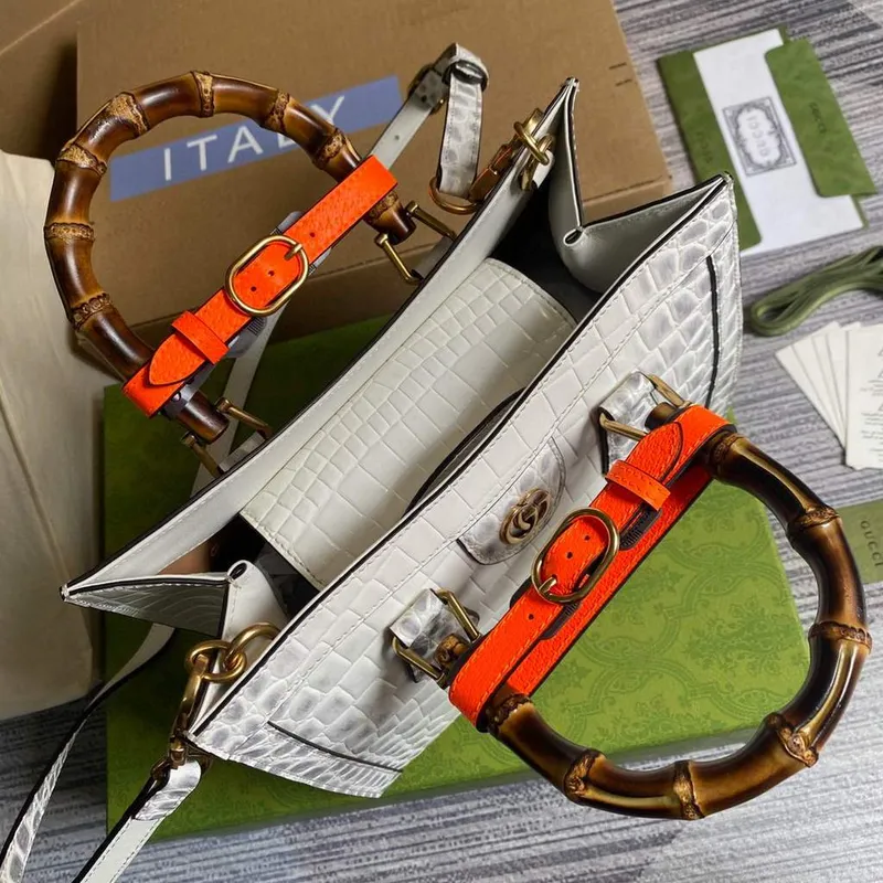 Gucci Diana Malá Taška Tote Krokodýlí Taška s Horním Uchem 660195 Bílá