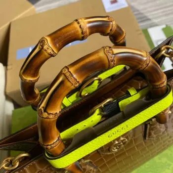 Gucci Diana Malá Tote Taška Krokodýlí Taška s Horní Rukojetí 660195 Hnědá