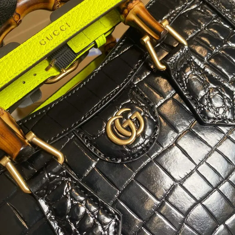 Gucci Diana Malá Tote Taška Krokodýlí Taška s Horní Rukojetí 660195 Černá